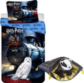 Dekbedovertrek Harry Potter- Hedwig- Hogwarts Express - Eenpersoons - 140 x 200 cm - Katoen, incl. Zweinstein school Huffle Puff Sierkussen