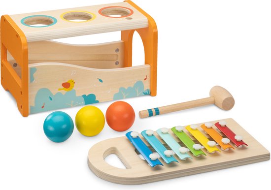 Navaris xylofoon hamerspel voor 1 jaar - Speelgoedxylofoon voor kinderen - Muziekinstrument - Houten speelgoed voor jongens en meisjes vanaf 18 maanden