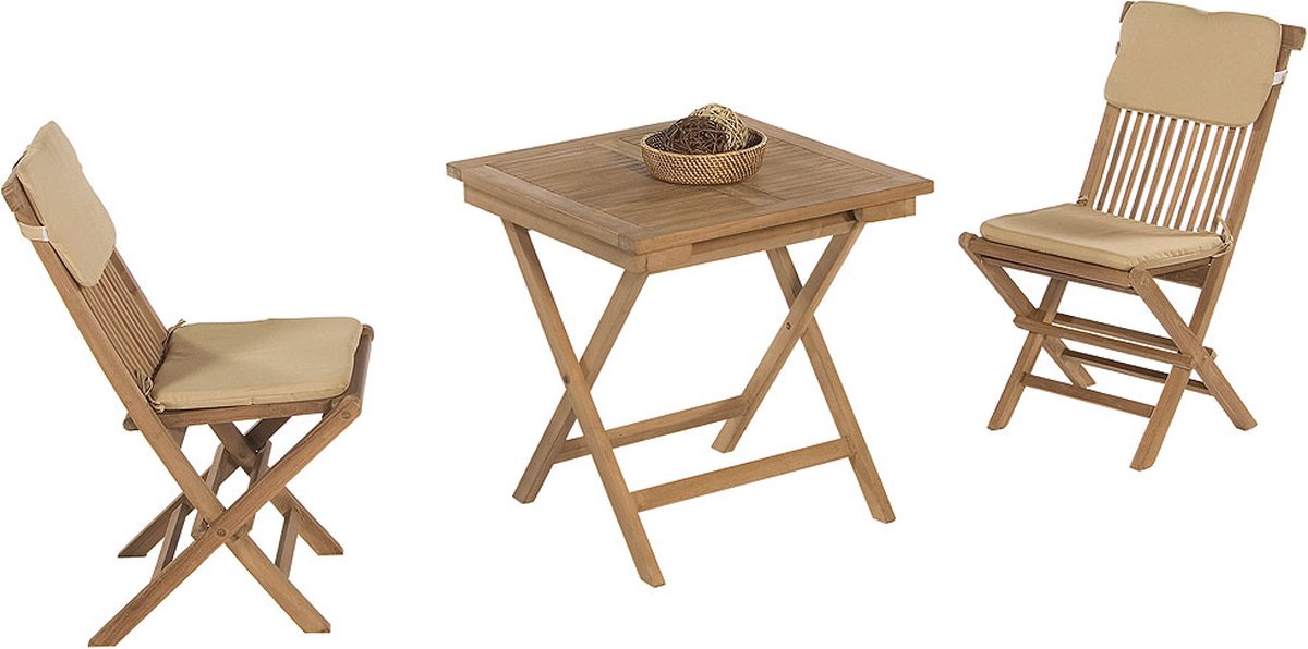 Set van 2 teakstoelen en 1 teaktafel
