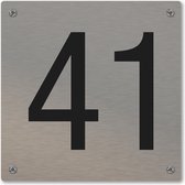 Huisnummerbord - huisnummer 41 - voordeur - 12 x 12 cm - rvs look - schroeven - naambordje nummerbord