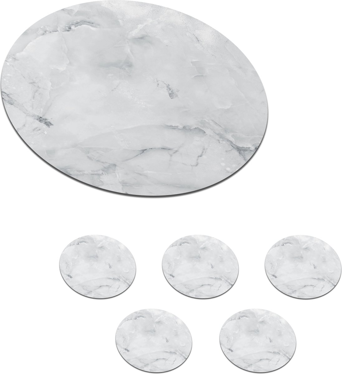 Onderzetters voor glazen - Rond - Marmer - Plamuur - Wit - 10x10 cm - Glasonderzetters - 6 stuks