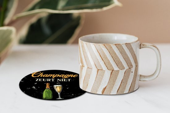 Sous- Sous-verres pour verres - Ronds - Champagne - Bouteille - Glas - 10x10 cm - 6 pièces - Cadeau pour femme - Cadeau pour mari