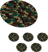 Onderzetters voor glazen - Rond - Camouflage patroon met donkere kleuren - 10x10 cm - Glasonderzetters - 6 stuks