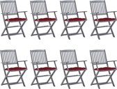 Decoways - Tuinstoelen 8 st inklapbaar met kussens massief acaciahout