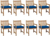 Decoways - Tuinstoelen 8 st met blauwe kussens massief teakhout