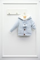 Nipperland Vest met Konijnenoren -Kleur: Blauw - 62/68 maat - 6-9 mnd - Gebreid - Knopen- Unisex - Lange mouw - Overall - hoge kwaliteit - New Born vest - Kraam Cadeau - Capuchon