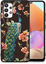 Siliconen Back Cover Geschikt voor Geschikt voor Samsung Galaxy A32 4G | A32 5G Enterprise Editie Telefoon Hoesje met Zwarte rand Pauw met Bloemen