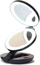 UNIQ Compacte dubbelzijdige reisspiegel met LED (10x vergroting) - Make up spiegel met verlichting - Zwart
