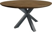 Ronde eikenhouten tafel met facetrand warm bruin - spin-poot onderstel - extra dik blad