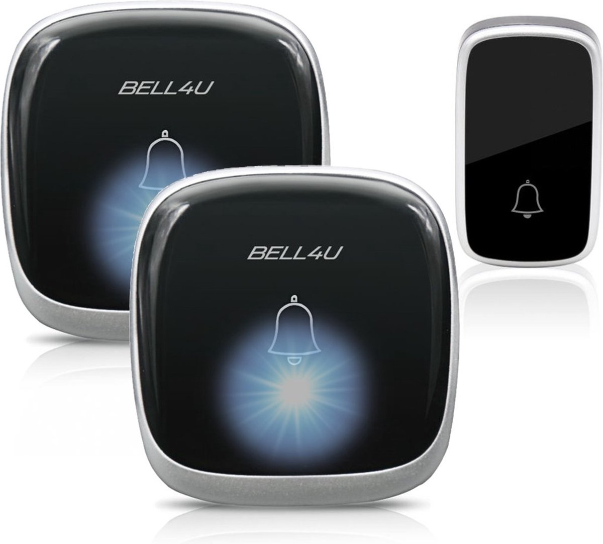 Bell4U® - Draadloze deurbel - batterijen zijn niet nodig - 2 ontvangers - zwart