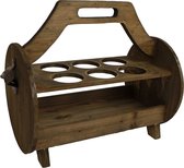 Flessenkrat voor 6 flessen model "Biervat" met robuuste opener  35 x 22 x 31 Cm