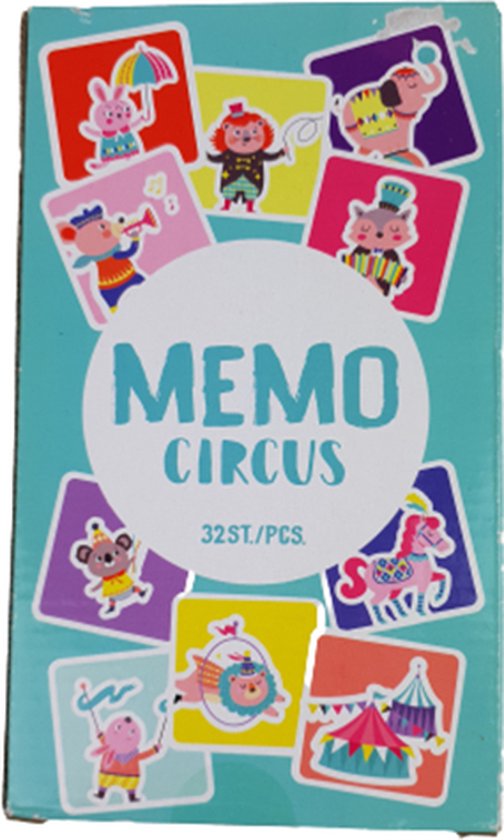 Afbeelding van het spel Memo memorie spel Circus dieren - Multicolor / Blauw - Karton - Vanaf 12 maanden - 32 pcs. - Spel - Memorie - Spelletje - Cadeau