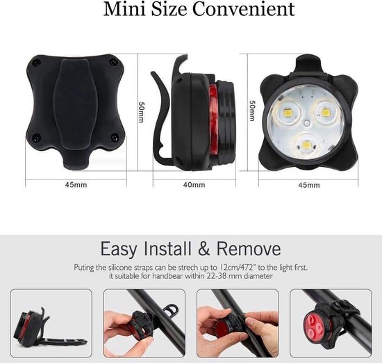 LED Fietsverlichting USB oplaadbaar - Voor en achterlicht - 2 Sets voor de prijs van één! - 4 modes - Waterbestendig - Fietslicht - Fietslampjes — afbeelding 3