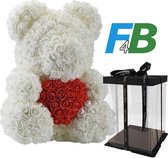 F4B Rozen Teddybeer Wit-Rood 40 cm | Met Giftbox | Rose Bear | Valentijnsdagcadeau | Moederdagcadeau | Liefdesverrassing | Kado