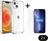 Apple iPhone 13 Mini Hoesje - Case Transparant + Glass Screenprotector - shockproof - schokbestendig - screen protector - beschermglas