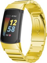 Bandje Voor Fitbit Charge 5 - Stalen Schakel Band - Goud - One Size - Horlogebandje, Armband