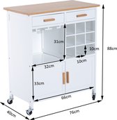 HOMdotCOM Serveerwagen wit/hout met wijnrek