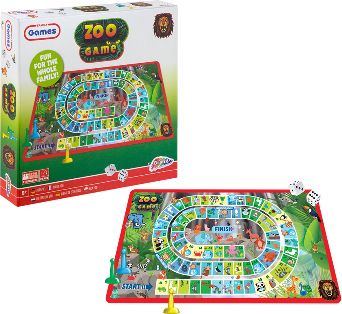 Grafix Dierentuin Bordspel | bordspel voor het hele gezin | Ganzenbord variant | Dieren speelgoed