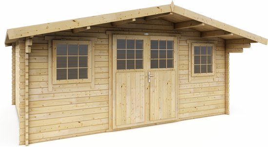 Interflex blokhut met luifel – tuinhuis – geïmpregneerd hout – inclusief dakbedekking - 5139 - 508 x 388