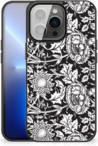 Mobiel TPU Hard Case iPhone 13 Pro Max Telefoon Hoesje met Zwarte rand Zwart Bloemen