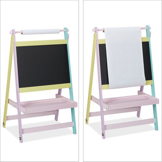 Relaxdays tableau noir enfants - tableau avec rouleau de papier - debout - planche à dessin - planche de jeu