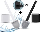 Exul® Flexibele Wc Borstel met Houder - Combideal Mat Zwart + Wit - Gratis Handdoekhaakjes - Vrijstaand of Hangend - Inclusief Ophangsysteem - Toiletborstel - Siliconen - 37x10x4,3cm
