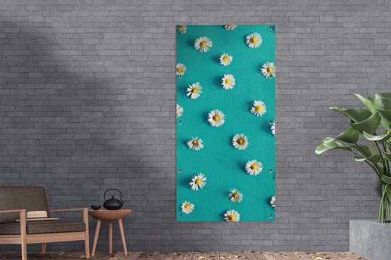 Décoration murale d'extérieur Marguerites sur bleu - Décoration murale cm - Toile de jardin