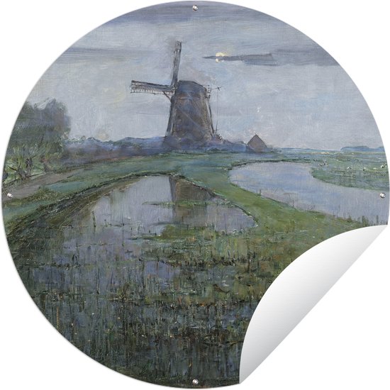 Tuincirkel Oostzijdse molen aan het Gein bij maanlicht - Piet Mondriaan - 60x60 cm - Ronde Tuinposter - Buiten