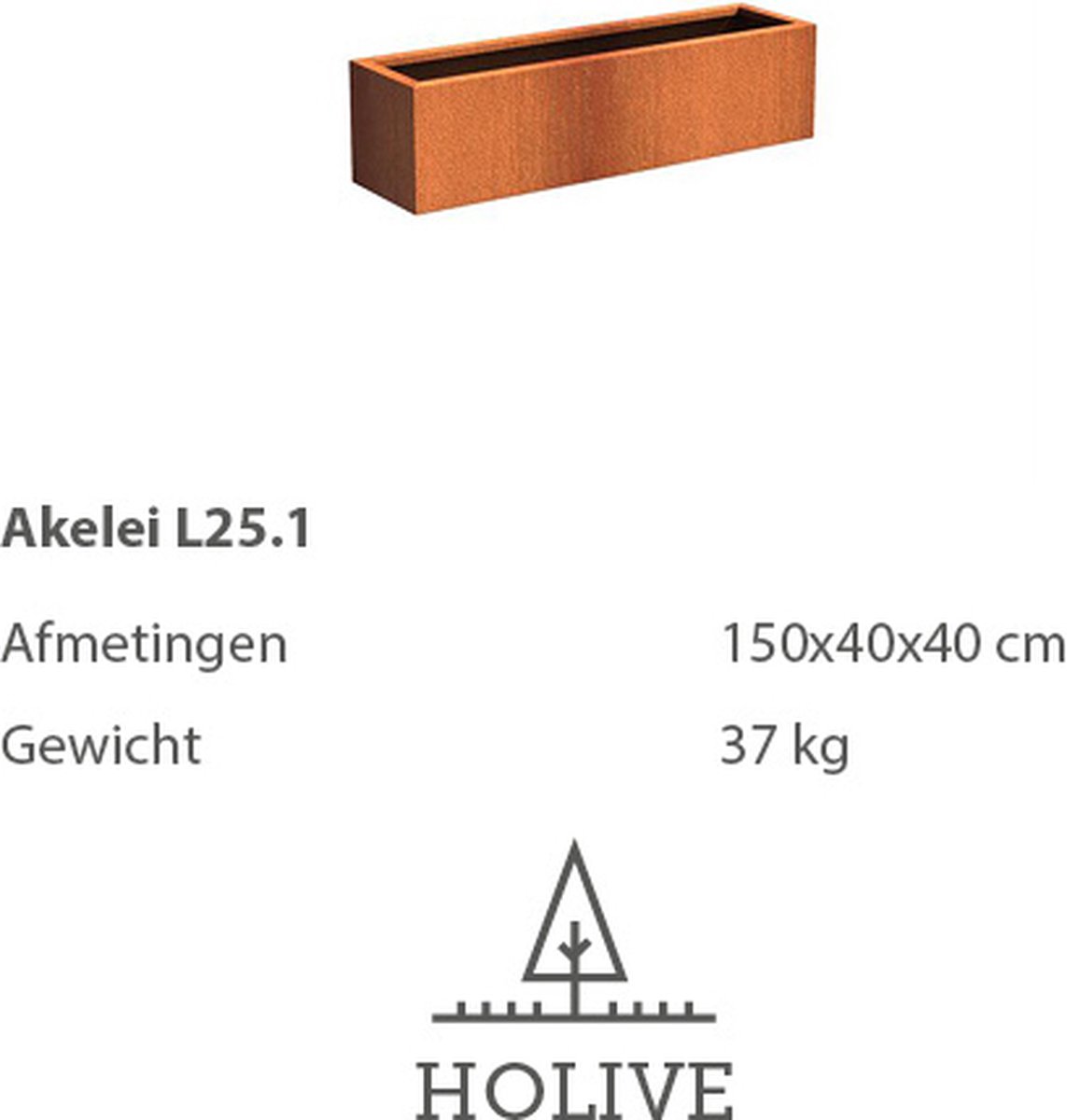 Cortenstaal Akelei L25.1 Rechthoek 150x40x40 cm. Plantenbak