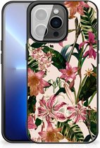 Leuk TPU Back Case iPhone 13 Pro Max Telefoon Hoesje met Zwarte rand Bloemen