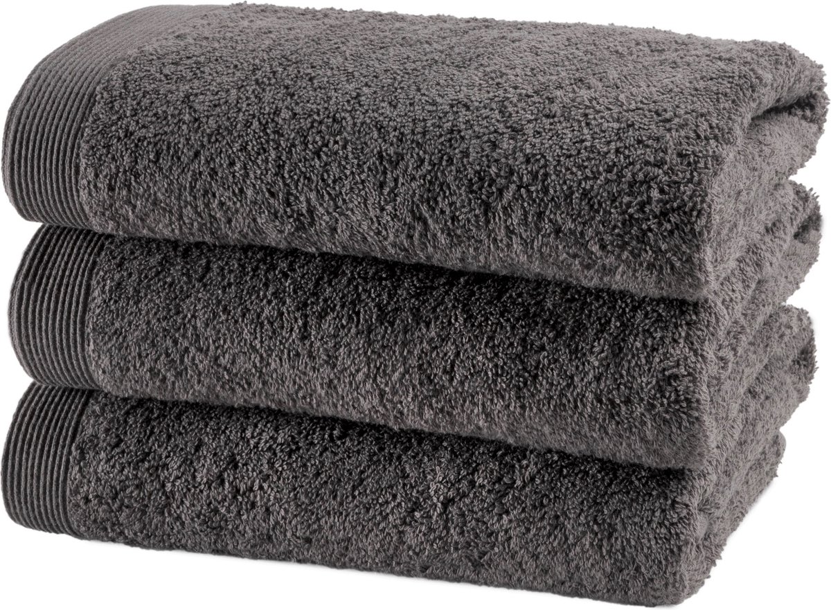Casilin - Como - set van 3 gastendoekjes - 30x50cm - Grey Charcoal - Donkergrijs