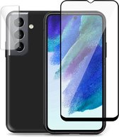 Hoesje geschikt voor Samsung S21 FE - Full Screenprotector & Camera Screen Protector Tempered Glas Cover - Liquid Back Case Zwart