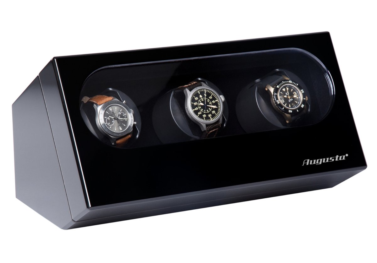 Watchwinder - Augusta - Automatisch horloge opwinden - Doos - Box - Opbergbox horloge - Werkt op lichtnet - 3 horloges - Zwart