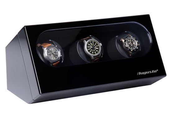 Watchwinder - Augusta - Automatisch horloge opwinden - Doos - Box - Opbergbox horloge - Werkt op lichtnet – 3 horloges - Zwart