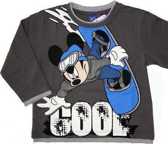 Disney - Jongens Kleding - Mickey Mouse - Longsleeve - Taupe Grijs - T-shirt met lange mouwen - Maat 128