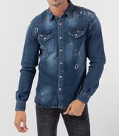 Heren spijker overhemd - blauw - overhemd mannen denim -  slim fit - maat XXL - 620 - valentijnsdag -valentijnscadeau