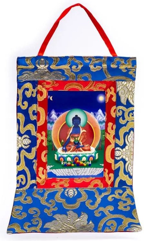 Thangka Reproductie - Medicijn Boeddha - Print - Brokaat - Nepal
