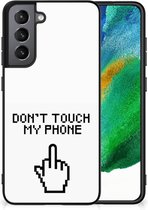 Hoesje Geschikt voor Samsung Galaxy S21FE Leuk TPU Back Case met Zwarte rand Finger Don't Touch My Phone