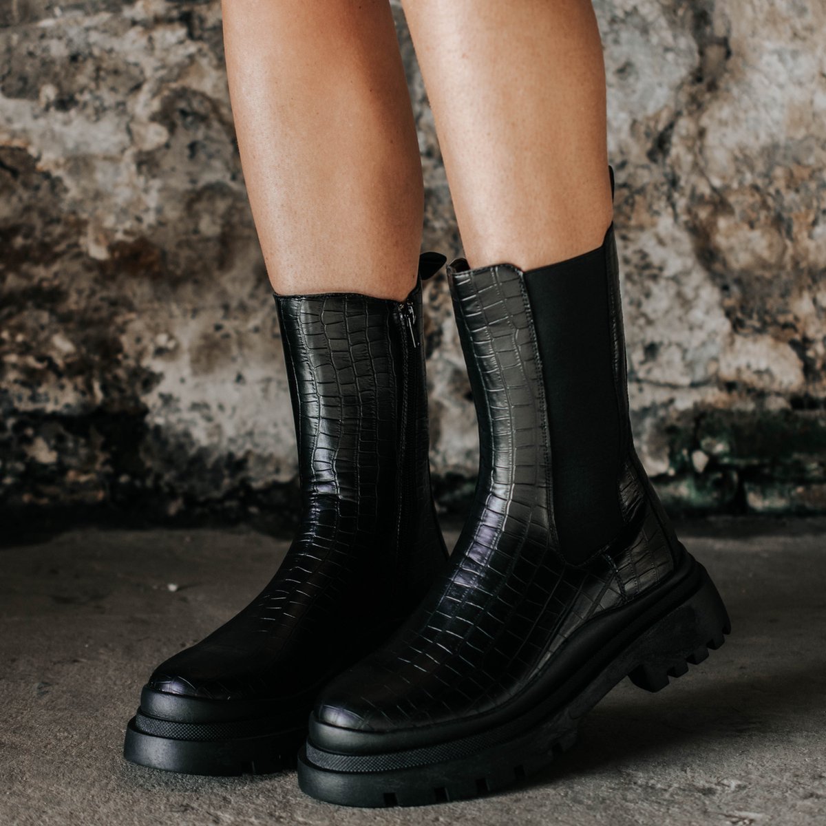 Chelsea boots enkellaarzen dames kroko print - Emma zwart maat 38