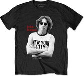 John Lennon Heren Tshirt -L- New York City B&W Zwart