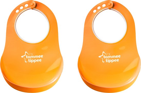 Tommee Tippee - slabbetje met opvangbakje voor etenswaren - oranje - set van 2 stuks