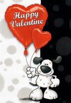 Happy Valentine! Een grappige wenskaart met twee ballonnen groot en klein in de vorm van een hart. Een dubbele wenskaart inclusief envelop en in folie verpakt.