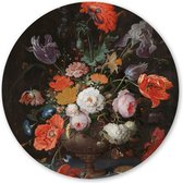Wandcirkel Stilleven met Bloemen en een Horloge - 60 cm - Forex - Schilderij Oude Meesters & Bloemen