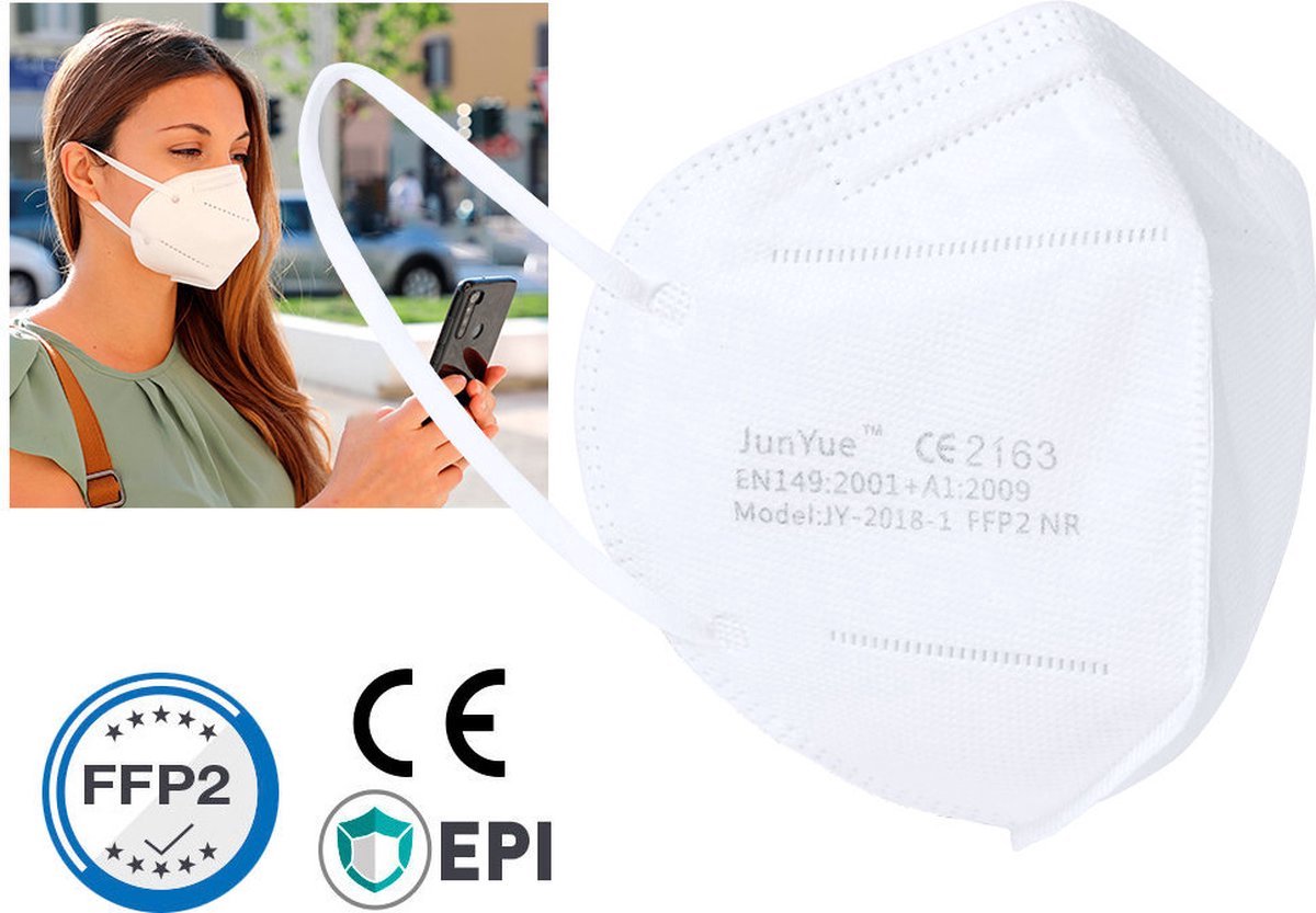 FFP2 mondkapje - mondmaskers - CE gekeurd - grafeen vrij - per stuk verpakt - 20 stuks - wit