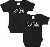 Rompertjes - I love opa & i love oma - maat: 92 - korte mouw - baby - opa - romper opa - oma - romper oma - rompertjes baby - rompertjes baby met tekst - rompers - rompertje - romper - stuks 2 - zwart