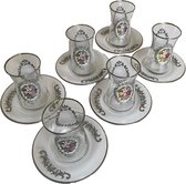 Enesco - Theeglazen - Turkse Theeglazen - Rozen afbeelding / Zilver kleurig - Vintage Theeglazen - Set Van 12 stuks - 6 schotels en 6 Theeglazen - voor 6 personen