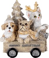 Kerstdecoratie Beeld Honden en Kat 9*7*11 cm Grijs, Beige, Wit Kunststof Merry Christmas Decoratief Figuur Decoratieve Accessoires Kerstdecoratie voor Binnen