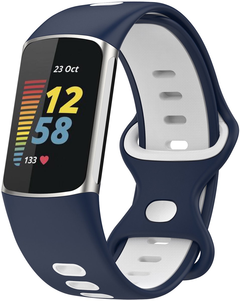 123watches dubbel sport band - donkerblauw wit - - Geschikt voor Fitbit Charge 5 & 6