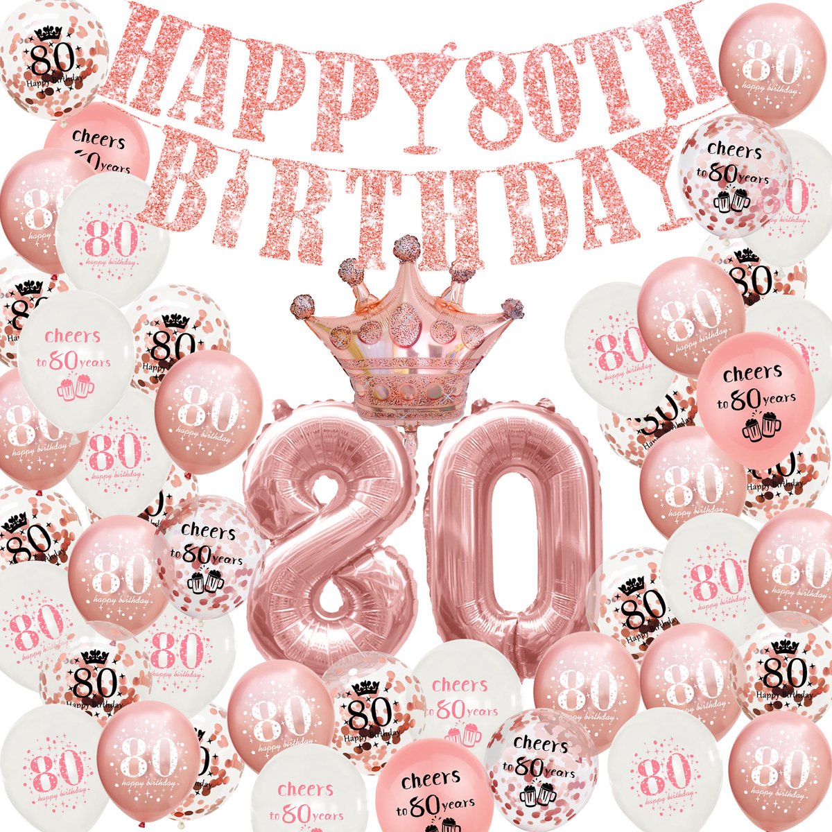 80 jaar feestpakket Rose goud - Themafeest - 80 jaar verjaardag - 80 ...
