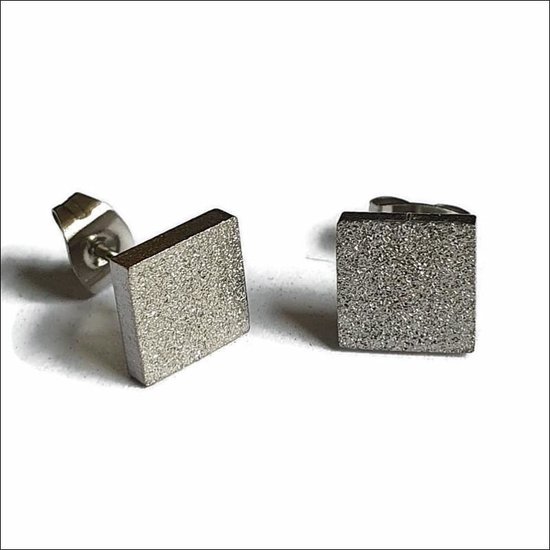 Aramat jewels ® - Oorbellen vierkant 8mm sandblasted zweerknopjes staal |  bol.com